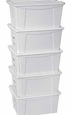 Set of 5 18 Litre Plastic Storage Boxes with Lids