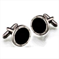 Seven London Round Screw Design Onyx Cufflinks