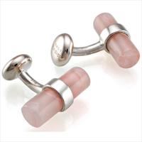 Seven London Silver Cylinder Rose Quartz Cufflinks