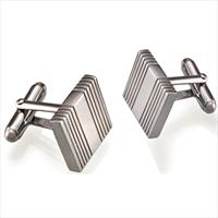 Seven London Silver Rectangle Striped Cufflinks by