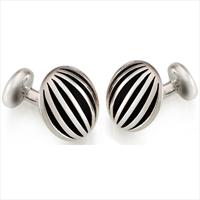 Seven London Silver Ribbed Circle Cufflinks by