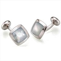 Seven London Silver Square Domed Blue MoP Cufflinks by