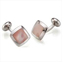 Seven London Silver Square Domed Pink MOP Cufflinks