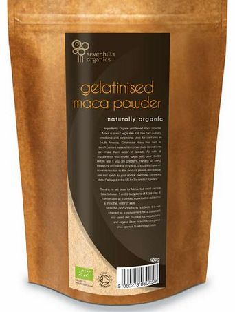 Sevenhills Organics Gelatinised Maca Powder 500g, certified organic by the Soil Association