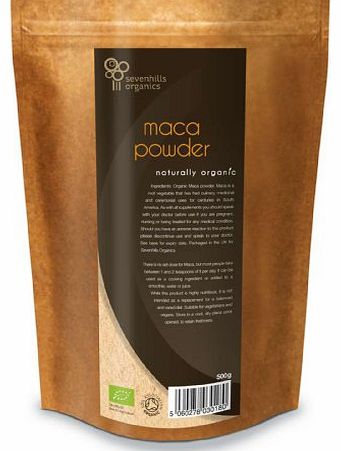 Sevenhills Organics Raw Maca Powder 500g, certified organic by the Soil Association