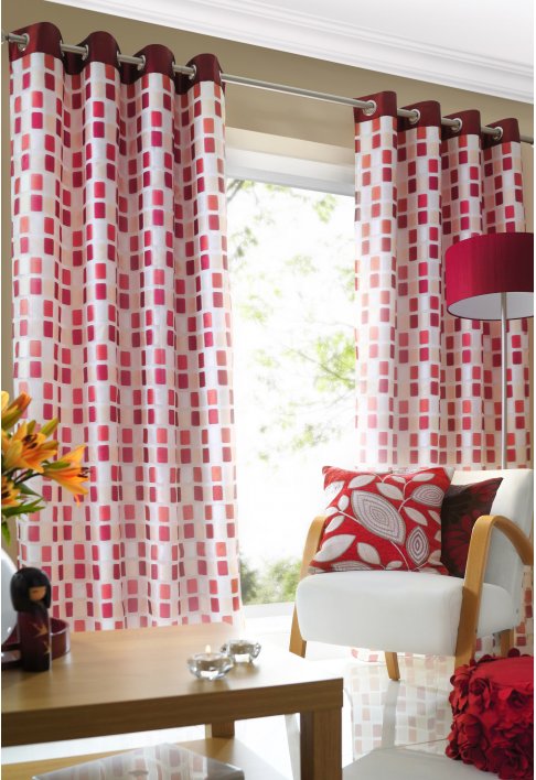 Seville Red Lined Eyelet Curtains