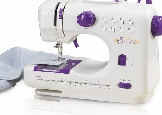 Compact Sewing Machine With 16 Coloured Thread Spools, 16 Coloured Bobbins, 5 Needles, 1 Needle Threader, Measuring Tape, Thimble and Foot Pedal.