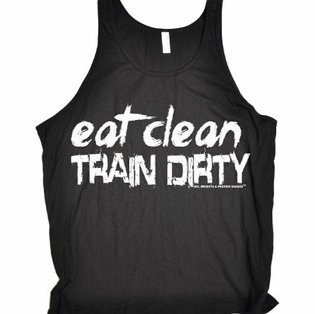 EAT CLEAN TRAIN DIRTY D6 (M - BLACK) NEW PREMIUM TANK VEST TOP (BE104) - Slogan Funny Clothing Joke Novelty Vintage retro top Mens Ladies Womens Girl Boy Men Women tshirt Tees Tee muscle shirts Fashio