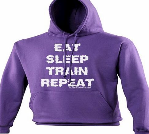 EAT SLEEP TRAIN REPEAT (L - PURPLE) NEW PREMIUM HOODIE - slogan funny clothing joke novelty vintage retro top mens ladies girl boy sweatshirt men women hoody hoodies fashion urban cool geek shirt weig