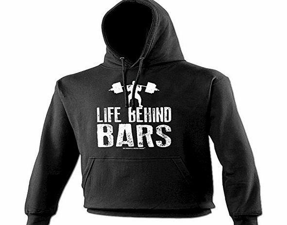 LIFE BEHIND BARS (XL - BLACK) NEW PREMIUM HOODIE - slogan funny clothing joke novelty vintage retro top mens ladies girl boy sweatshirt men women hoody hoodies fashion urban cool geek shirt weightlift