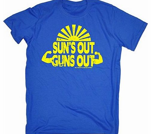 Sex Weights Protein Shakes SUNS OUT GUNS OUT (M - ROYAL BLUE) NEW PREMIUM LOOSE FIT BAGGY T-SHIRT - slogan funny clothing joke 