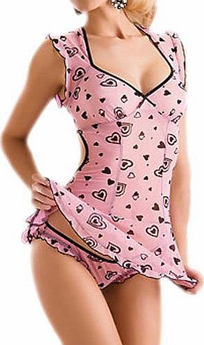 Britney Pinky Babydoll Set Womens Sexy Lingerie (One Size: Fit 8-12)