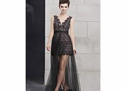 Sexy V-neck Sleeveless Tulle Celebrity Dresses