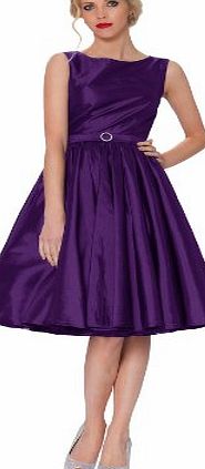 SEXYHER Clothing Classy Audrey Hepburn Style Vintage Classic 1950s Rockabilly Swing Evening Dress - RBJ1401(UK12,Purple-125T)