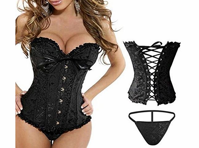 sf-world Bustier Corset Top Burlesque Basque Moulin Rouge Fancy Dress Boned Corsets UK (XL UK SIZE 12-14, Black)