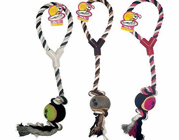 sf-world NEW PET DOG PULL TOY With Tennis Ball HANDLE TUGGER CHOOSE COLOUR (Brown with ball)