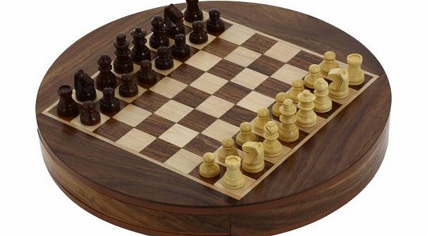 ShalinIndia Magnetic Round Wooden Chess Board And Pieces Set Unique Compact Box