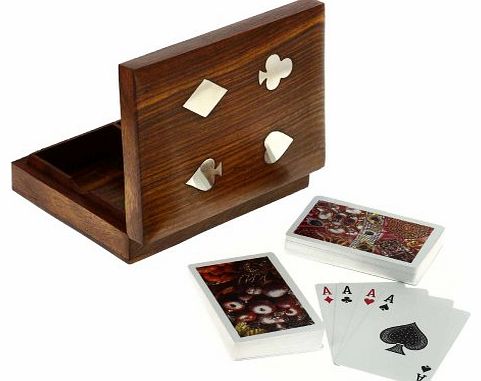 Wooden Box Case Double Playing Cards Set Holder Artisan Crafted
