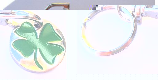 Shamrock Trolley Token Keyring, Green Four Leaf Clover on Silver background