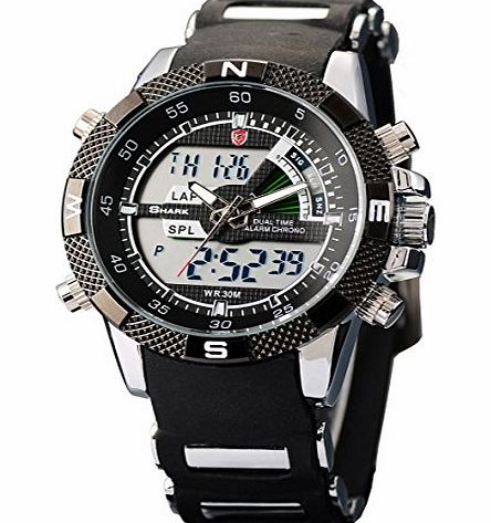 Shark Mens Alarm Chronograph Black Army Military Sport Wrist Watch   Box
