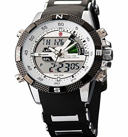Shark Mens Army Dual Display Alarm Chronograph Sport Wrist Watch White Dial