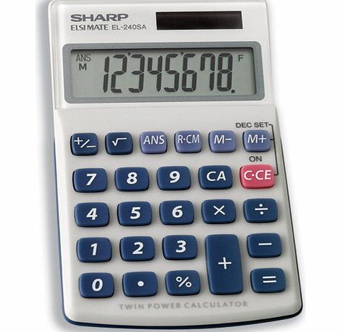 Sharp Calculator Handheld Battery Solar-power 8 Digit 3 Key Memory 70x116x16mm Ref EL240SAB