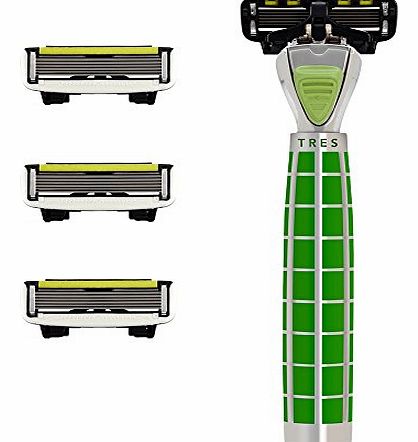 - TRES - Manual Razor with 4x Razor Blades (P.6 - 6 blades - for men, green - emerald fresh)