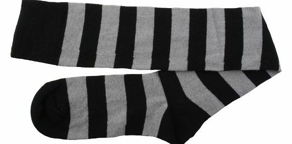 She Gothic Stripe Over Knee Socks Black and Grey -4-7