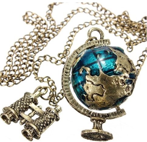 Big Bargain Vintage Antique Bronze Globe Tellurion Telescope Charms Pendant Chain Necklace