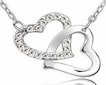 SheClub Hearts necklace with Swarovski crystals plated- color white diamond crystals