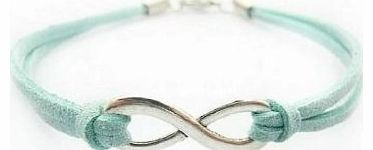 Infinity Sign Antique Sliver Light Blue Bracelet with Faux Leather Cord Infini