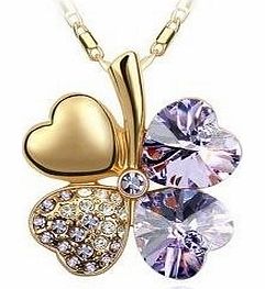 SheClub Swarovski Elements Crystal Four Leaf Clover Pendant Necklace 18`` Gold Chain in Lilac Purple
