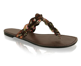 Shellys Fabulous Toe Post Sandal with Fabric and Sequin Detail