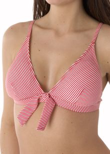 Stripe tie front bikini top