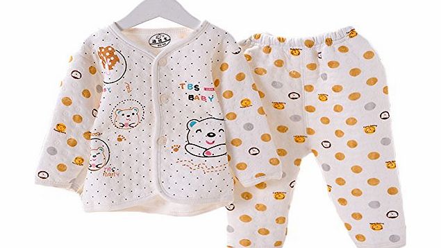 Shiningapartment Newborn Baby Girl Boy Autumn Spring Cotton Long Sleeve 2pcs Clothing Set (Yellow, 0-3 months)