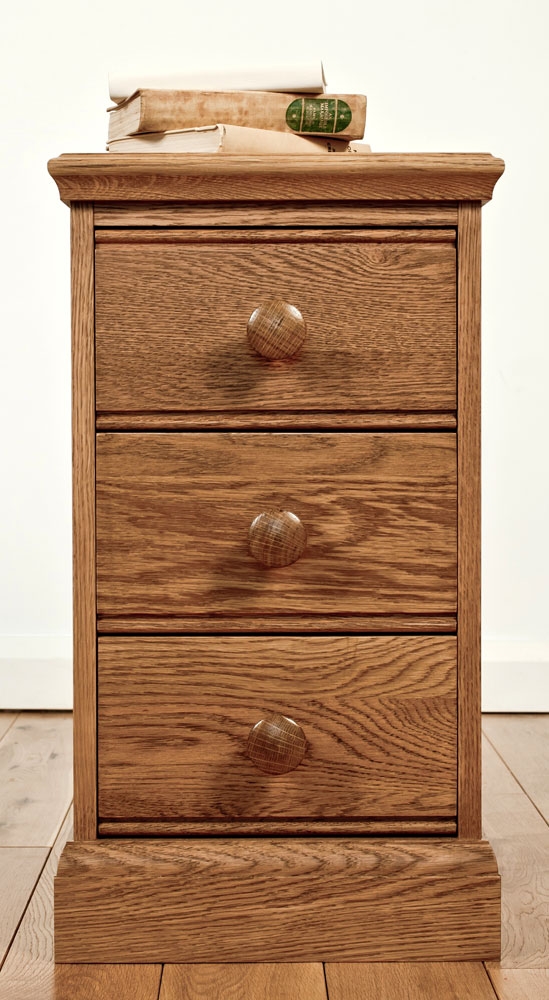 Oak 3 Drawer Narrow Bedside Cabinet