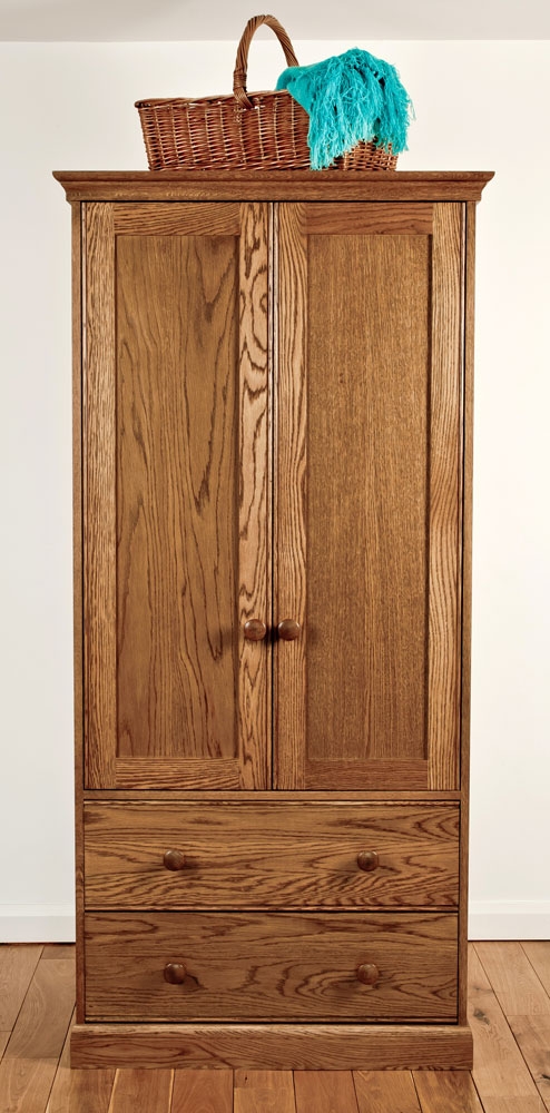 Oak Double Gents Wardrobe with 2 Drawers