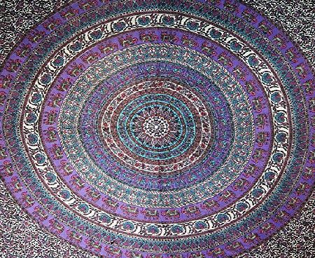 Shiva Elephant Mandala Bedspread / Printed Cotton Bed Cover / Indian Bedspreads - Purple