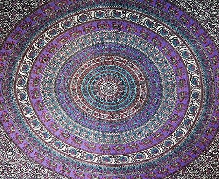 Shiva Elephant Mandala Bedspread / Printed Cotton Bed Cover / Indian Bedspreads - Purple