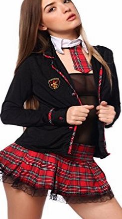 Shmimy Sexy England Naughty School Girl Plaid Uniform Costume with Tartan skirt and Blazer