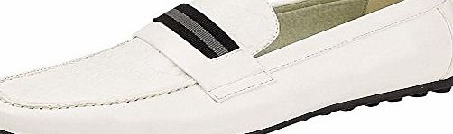 Shoe Avenue MENS DESIGNER INSPIRED CASUAL PU LEATHER LOAFERS MOCCASINS SLIP-ON SHOES [White, UK 7 / EU 41]