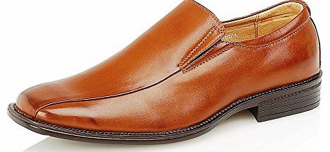 Shoe Avenue MENS DESIGNER INSPIRED SMART SLIP ONS LACE UP OFFICE WEDDING FORMAL SHOES[Brown (Slip Ons),UK-8 / EU-42]