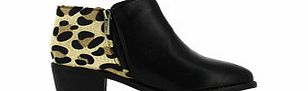 Black leopard back ankle boots