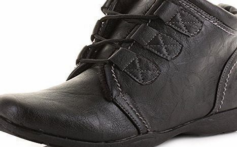 Shoestore Womens Leather Style Lace Up Simple Comfort Flat Winter Ladies Ankle Boots SIZE 5