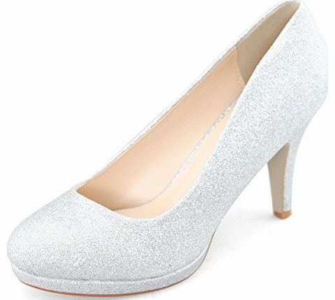 SHEOZY Hot Pumps Shoes Womens Closed Toe Sexy Gigh Heel Office Work Comfort Glitter Silver Size UK7