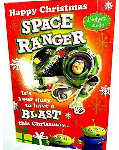 Disney Toy Story Buzz Lightyear Happy Christmas Greetings Card- Stickers Included Inside