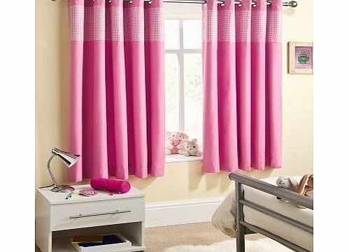 Shopisfy Ready Made Eyelet Thermal Blackout Curtains with Gingham Check Detail Panel. Baby Pink 117cm (46``) x 137cm (54``)
