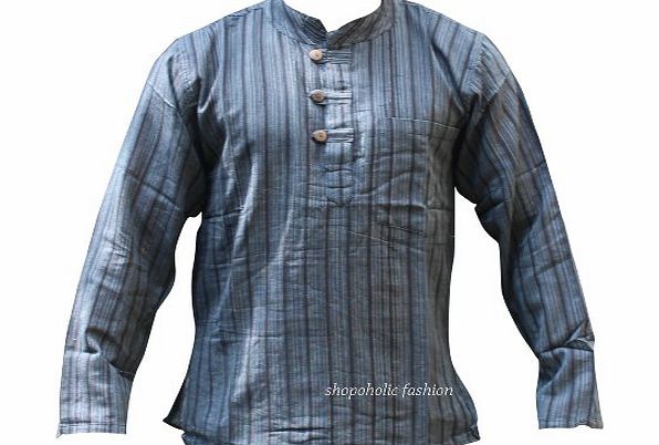 SHOPOHOLIC FASHION Dharke GRANDAD shirt with multicolor black mix stripe, ligt weight cotton hippy boho top (xxxl)