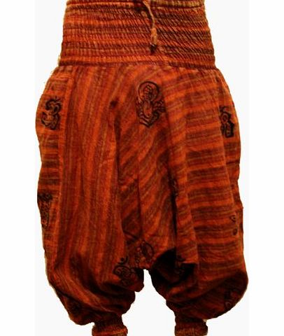 SHOPOHOLIC FASHION Stonewash Cotton Stripes Harem Trouser,Loose Multicolour Hippy Pants,Hippie,Boho (maroon)