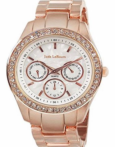 ShoppeWatch Womens Rhinestone Accent Rose Gold Bracelet Watch Designer Inspired Jade LeBaum - JB202732G